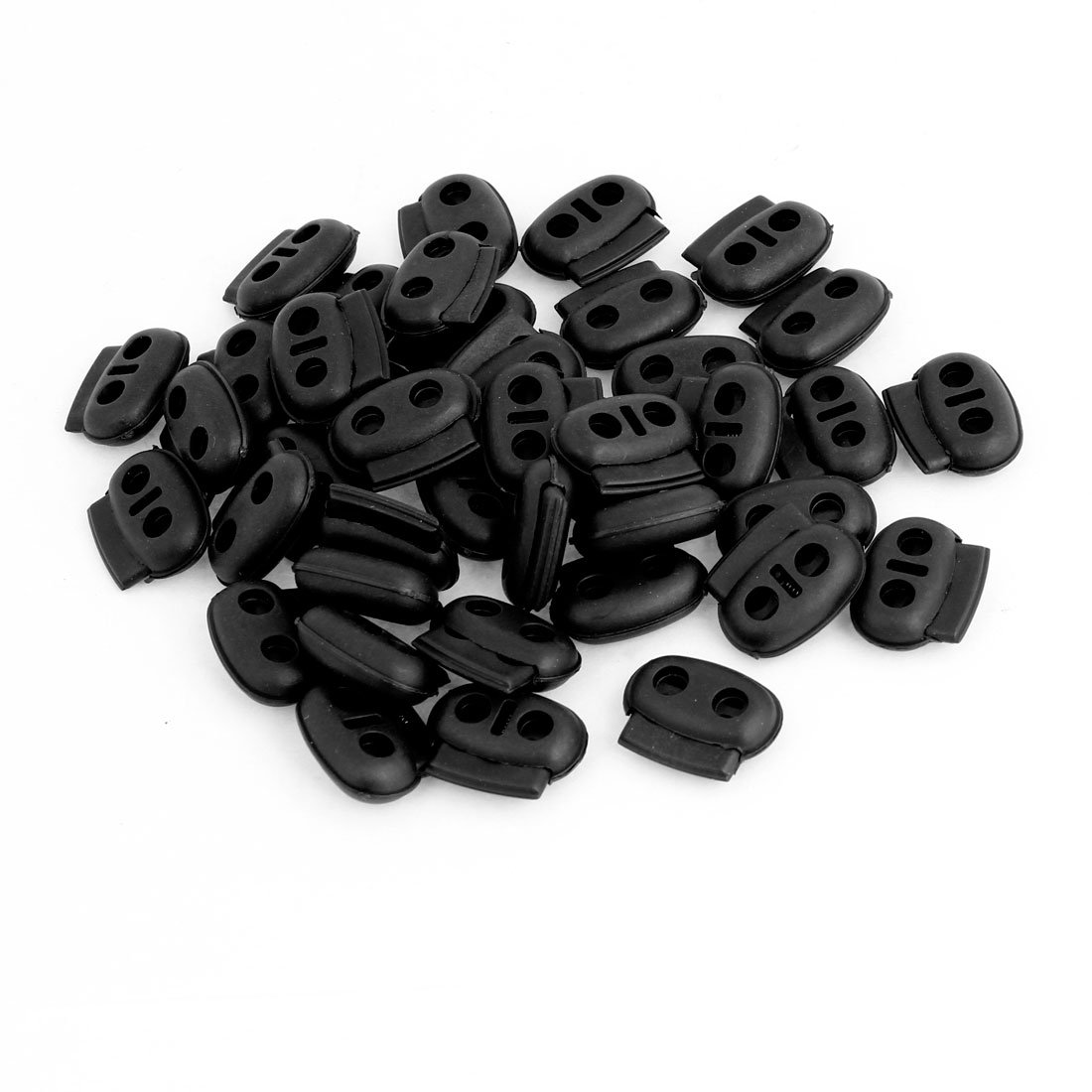 sourcing map 4mm Dia Double Hole Bean Cord Locks Spring Stop Stoppers Black 40PCS