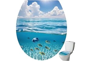 Toilet Seat Wall Sticker Sea World Pattern Sticker Toilet Seat Cover Decal Waterproof Toilet Lid Tank Seat Decals Bathroom De