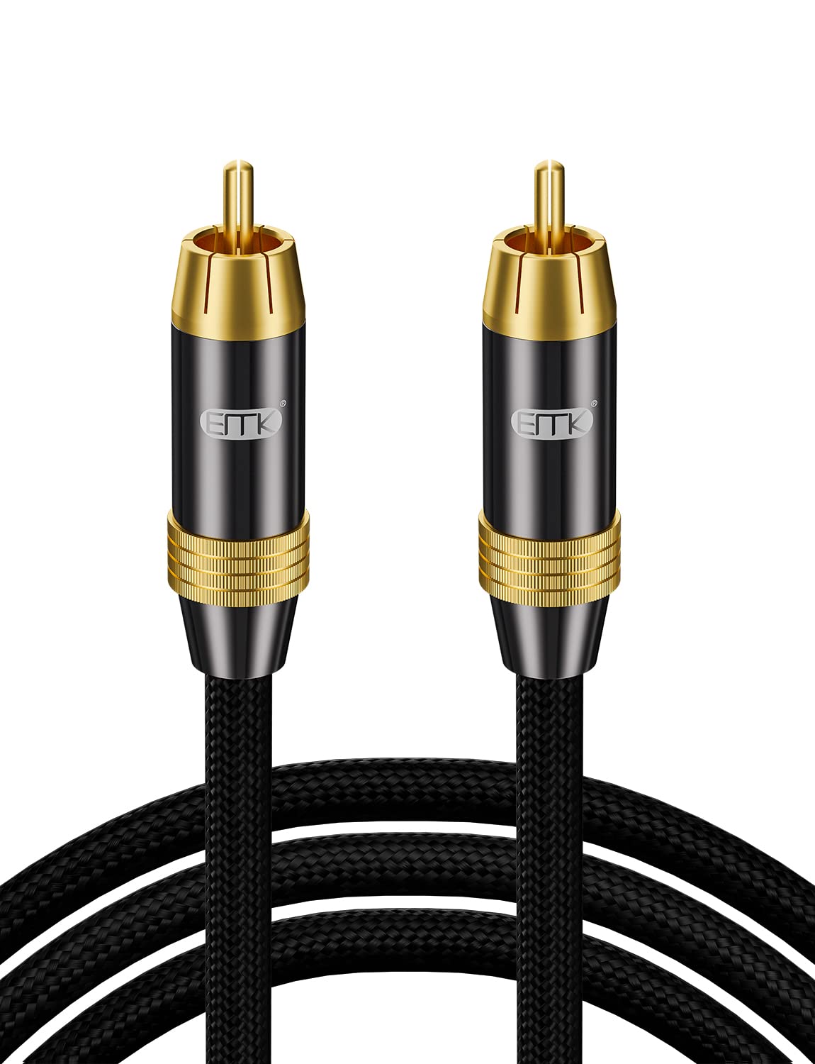 EMK RCA Subwoofer Cable Digital Coaxial Audio Cables RCA Cable Male to Male Split-tip Plug 24k Gold-Plated Nylon Braided Audio SUB Coaxial Cables for DVD, Speaker, TV, Soundbar (Black-3m) — image 1