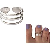 MiYa Jewelry Handmade Silver Triple Band Adjustable Toe Ring, 925 Sterling Silver, Classic 3 Row Dainty Open Toe, Pinky or Knuckle Rings for Women Creations