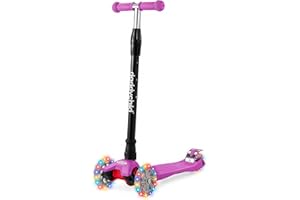 DADDYCHILD Scooters for Kids 3 Wheel Kick Scooter for Toddlers Girls & Boys, 4 Adjustable Height, Lean to Steer, Extra-Wide Deck, Light Up Wheels for Children from 3 to 14 Years Old