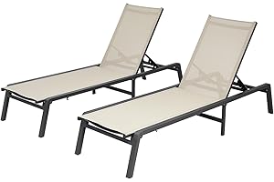 VEVOR Outdoor Chaise Lounge Chair Set of 2, 400 lbs Weight Capacity, Foldable Sun Tanning Chair, 5 Adjustable Positions, Easy