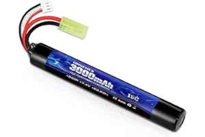 URGENEX 3000mAh Airsoft Battery 7.4V Stick Battery with Mini Tamiya Plug 2S Rechargeable Stick Shape RC Lithium-ion Fit for Most Airsoft Model Guns Rifles