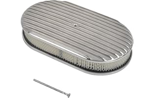 TINY FORCE 15" Oval Full Finned Air Cleaner Aluminum Air Cleaner Assembly Compatible With Classic Chevy Ford Hot Rod Rat Rod Muscle Car or Custom Car Fits 5 1/8" Carburetors