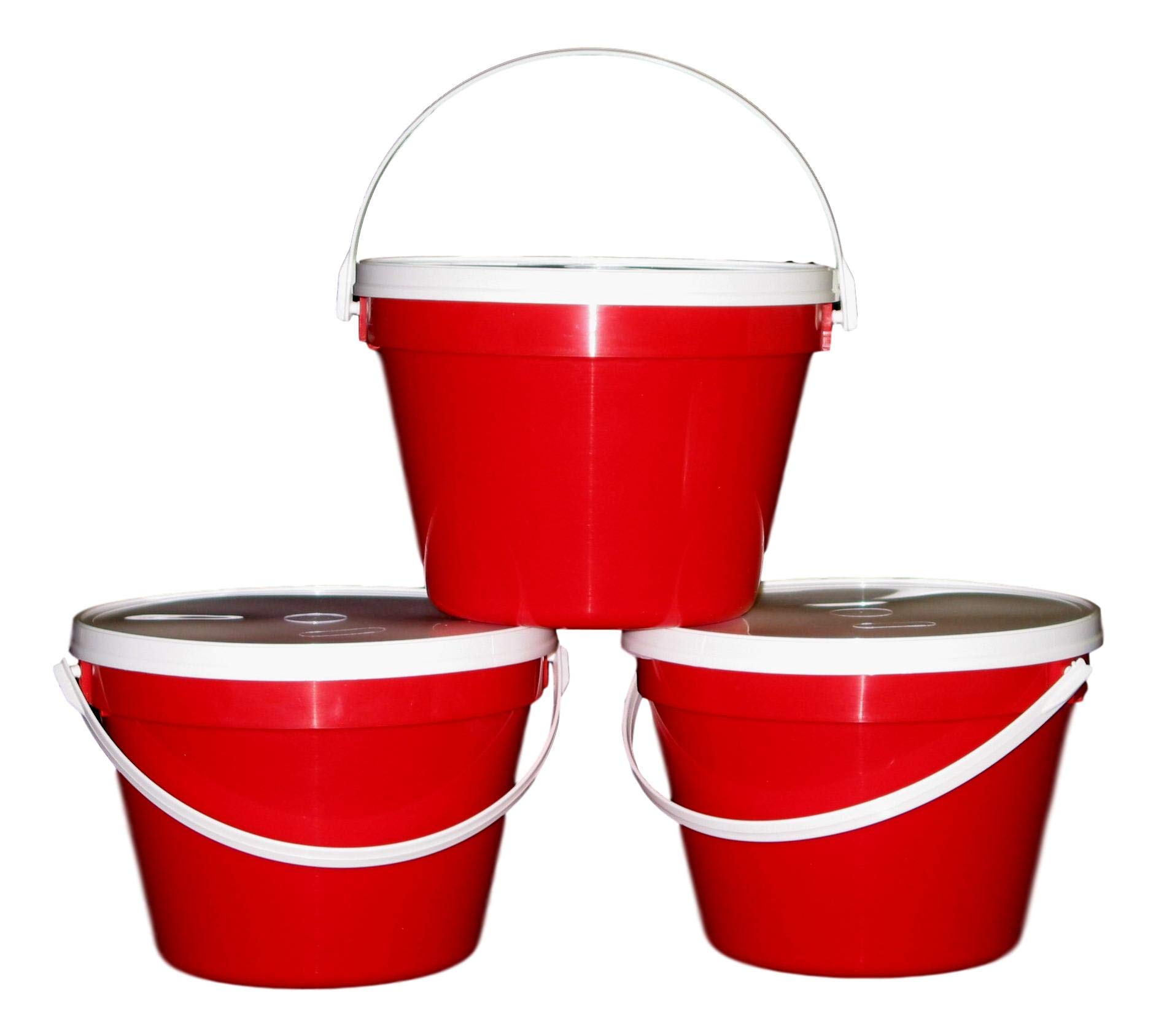Buy 3 One Gallon Red Plastic Buckets & Lids. Made in America Non Toxic