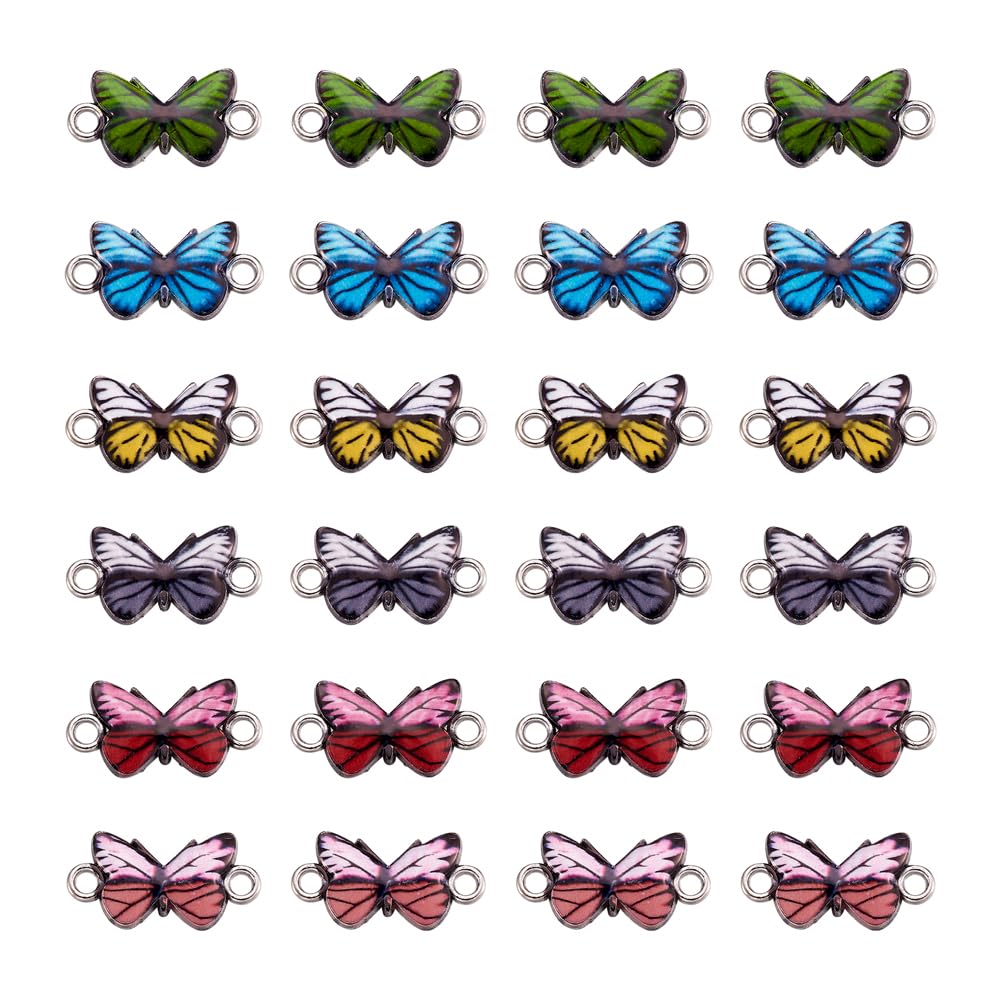 PandaHall 10pcs Enamel Butterfly Link Charms Butterfly Links Connectors Pendant with Platinum Loop for Earrings Bracelets Necklace Jewelry Making