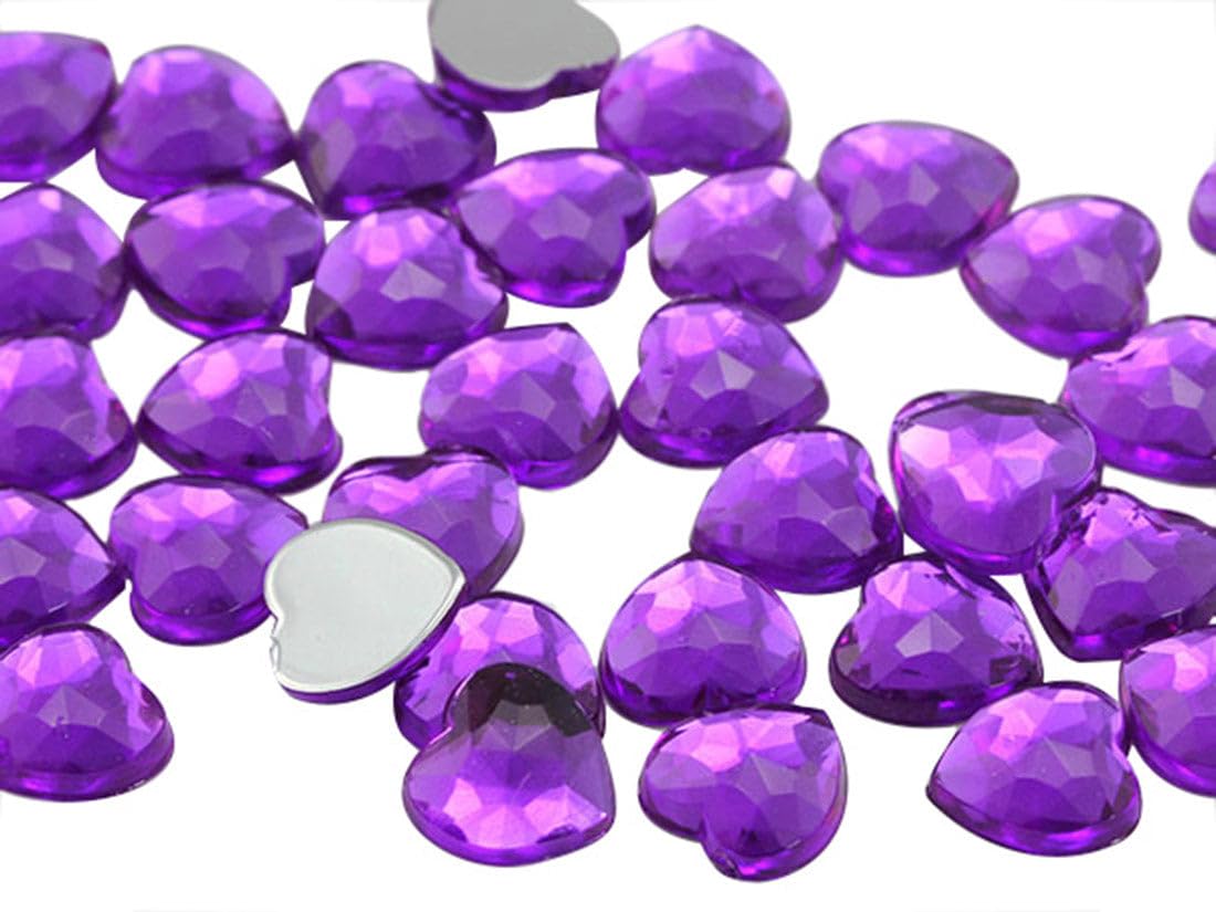 6mm Purple JG17 Flat Back Heart Acrylic Rhinestones Tiny Face Gems Body Jewels Card Making Embelishments - 100 Pieces