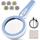 Magnus Opus 45X Magnifying Glass with Light: 4.6" HD Lens, 6 Modes, USB Rechargeable. Ideal for Low Vision Seniors Reading Fine Print & Jewelry.