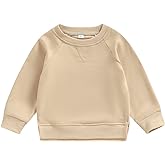 Gueuusu Toddler Kids Baby Boy Girl Crewneck Shirt Cotton Long Sleeve Solid Color Pullover Top Casual Spring Fall Clothes