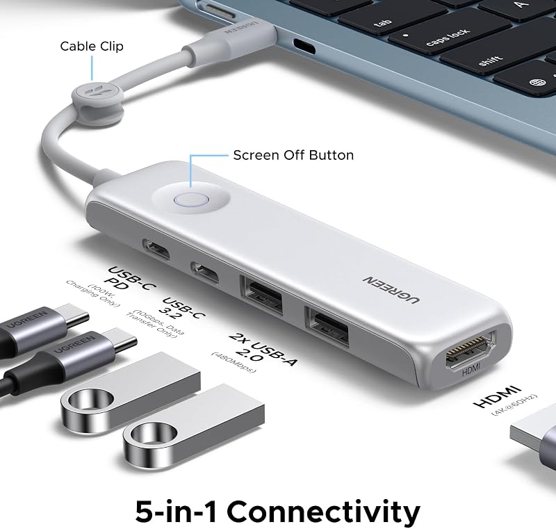 Adaptador USB C Revodok 5 em 1 Hub C Fino e Leve