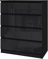 Panana Modern High Gloss Drawer Cabinet 4 Drawers Black No Handle
