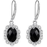 Black Onyx Drop Earrings for Women Sterling Silver Filigree Dangle Leverback Earrings Jewelry Gifts