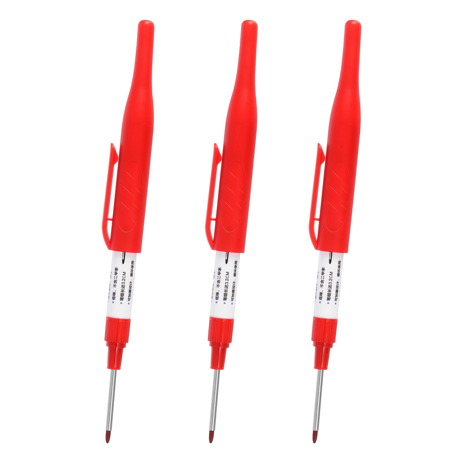 PATIKIL Deep Hole Marker Pens, 3Pcs refillable Ink Waterproof Deep Reach Markers 32mm/1.26 Inch Long Nose Marker Scriber Pen for Woodworking Builders, Red