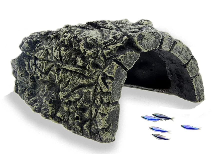 ANMOO Aquarium Cave & Pleco Cave,Natural-Look Resin Reptile Hideout for Small Lizards/Fish, Fish Tank Accessories