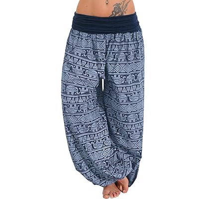 Women Harem Pants with Pocket - Casual Printed Elastic Waist Loose Wide Leg Trousers Ladies Plus Size Yoga Leggings