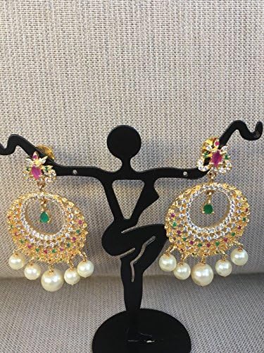 Beautiful multicolor stones with pearls chandbali earrings