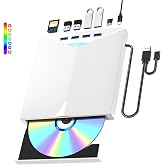 External CD/DVD Drive for Laptop PC,8 IN 1 LED CD Reader for Laptop CD Burner CD ROM DVD-/+RW Writer Reader with TF/SD Card Slots,USB 3.0 DVD Drive External,Compatible with Mac,Windows 11/10/8/7,Linux