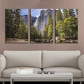 3 Panel Canvas Wall Art - Majestic Natural Landscape Triptych Canvas Series - Yosemite - Giclee Print Gallery Wrap Modern Home Art Ready to Hang - 16"x24" x 3 Panels