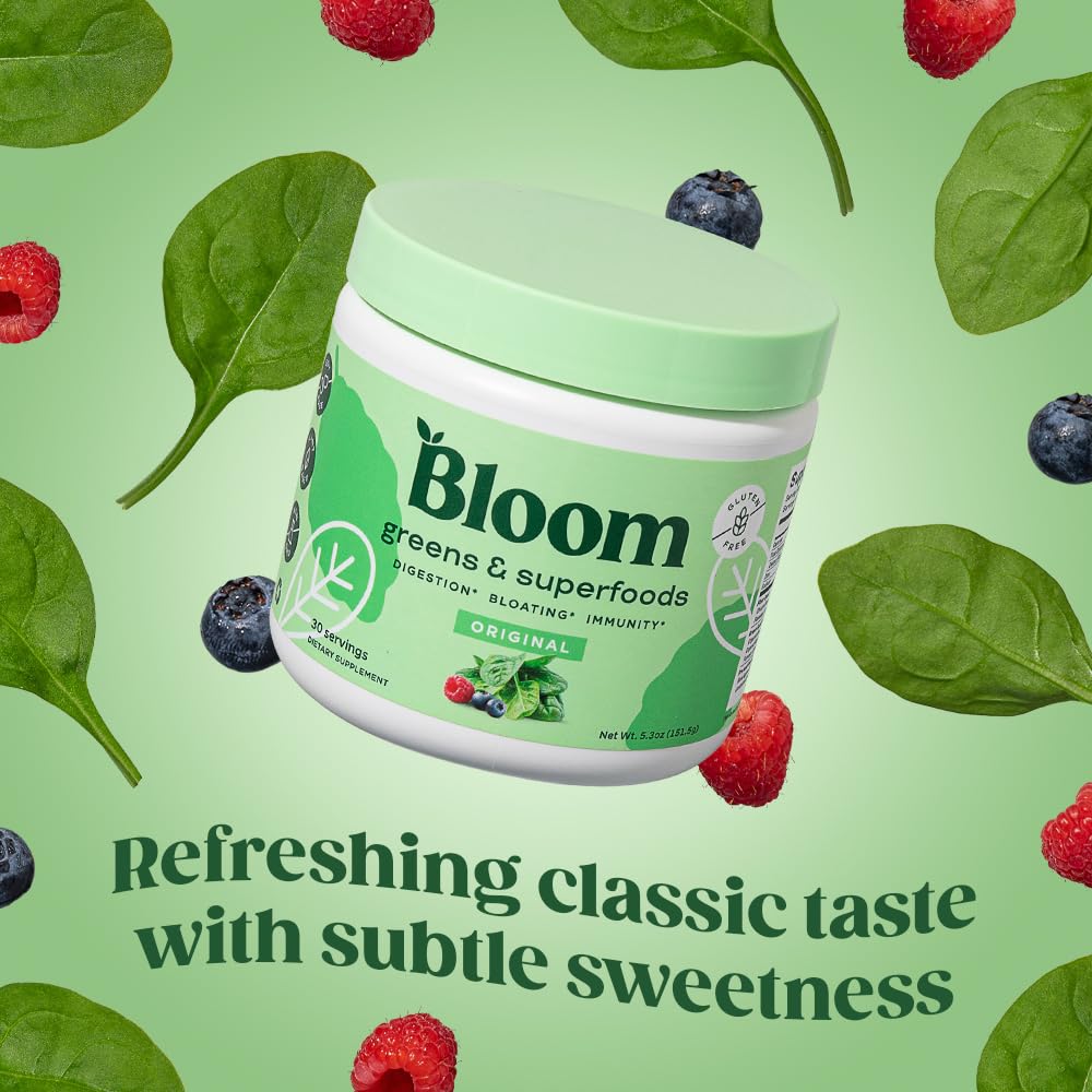 Bloom Nutrition Superfood Greens Powder, Digestive Enzymes with Probiotics and Prebiotics, Gut Health, Bloating Relief, Original + Milk Frother High Powered Hand Mixer