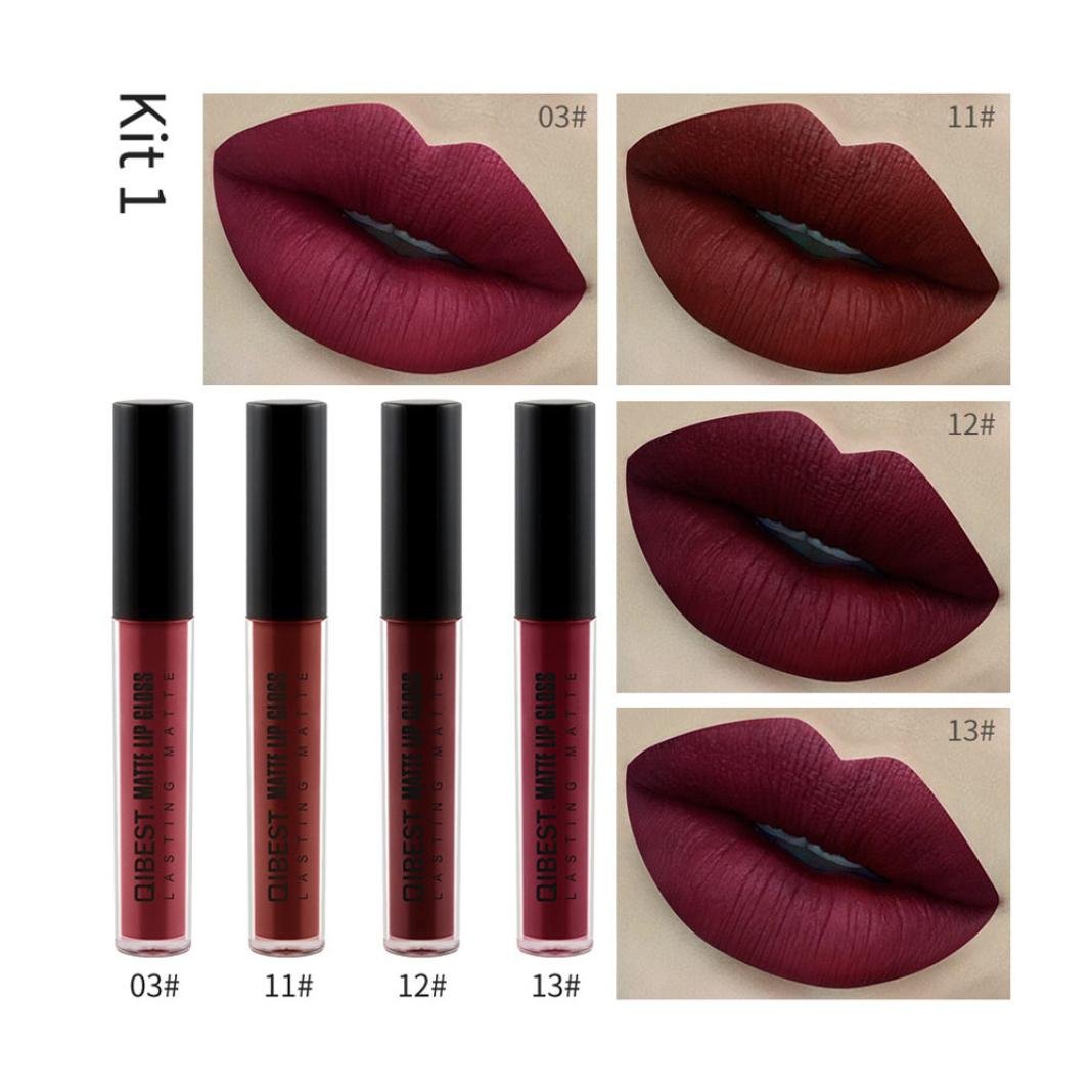 ❤️ ❤JPJ(TM) Ladies Lipstick,4pcs Women Beauty New Fashion Waterproof Matte Liquid Lipstick Girls Sexy Charming Lip Gloss Kit Lip Makeup Lip Cosmetic Best Decoration On Your Lips (A)