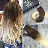 Sunny 20 Inch Tape in Extensions Human Hair 20PCS 50G Brazilian Remy Human Hair Ombre Brown to Blonde #4/613 Real Tape in Human Hair Extentions
