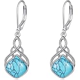 Irish Earrings for Women Sterling Silver Celtic Knot/Wings Leverback Earrings Nature Stone Long Celtic Teardrop Dangles Drop Earrings Jewelry Gifts for Women