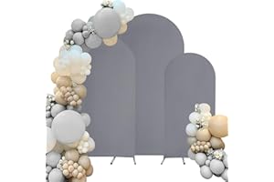 FIVENL Spandex Fitted Wedding Arch Cover Set of 3 Gray Arch Backdrop Cover, Round Top Chiara Backdrop Stand Covers for Wedding Birthday Party Baby Shower Banquet Arch Decoration (Gray, 5FT,6FT,7.2FT)