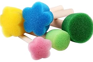 ccHuDE 15 Pcs Foam Sponge Brushes Round Flower Foam Brushes Paint Sponge Brush Sponge Painting Tools Assorted Size Foam Brushes with Wooden Handle for Kids
