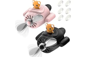 DUHKHAS 2 Pieces Pilot Car Air Freshener, Cute Bear Car Vent Clip Air Freshener Automotive Air Outlet Fan Diffuser, Car Interiors Vent Decoration (Pink+Black)