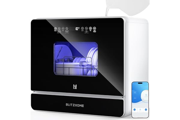 BLITZHOME WiFi Countertop Portable Mini Dishwasher, Smart 9 Programs,167Ã¢â€žâ€° High-Temp, Hot Air Drying, Air Refresh, 360Ã‚Â° 3 Spray, 24H Timing, LED Light, 5.2L Built-in Water Tank for Apartments RVs