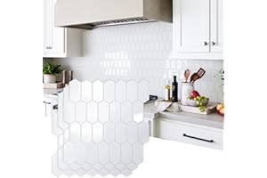 Vamos Tile Upgraded Thicker Design Backsplash Tile Peel and Stick, 10-Sheet Grayish White with Gray Grout Long Hexagon Self Adhesive Wall Tiles Stick On Backsplash for Kitchen Bathroom RV Fireplace