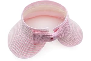 LABANCA Girls Leopard Sun Visor UPF 50+ UV Protection Wide Brim Beach Sun Visor Hat Braided Straw Roll-up Summer Hat