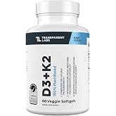 Transparent Labs Vitamin D3 K2 Supplement - 60 Capsules | Vitamin D &amp; K2 Vitamin for Men &amp; Women, Vegan-Friendly D3K2 5000 IU Supplements to Support Bone, Immune, and Overall Health