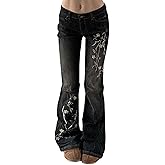 Xineicy Women Bell Bottom Jeans Y2k Low Waist Flare Embroidery Vintage Bootcut Denim Pants