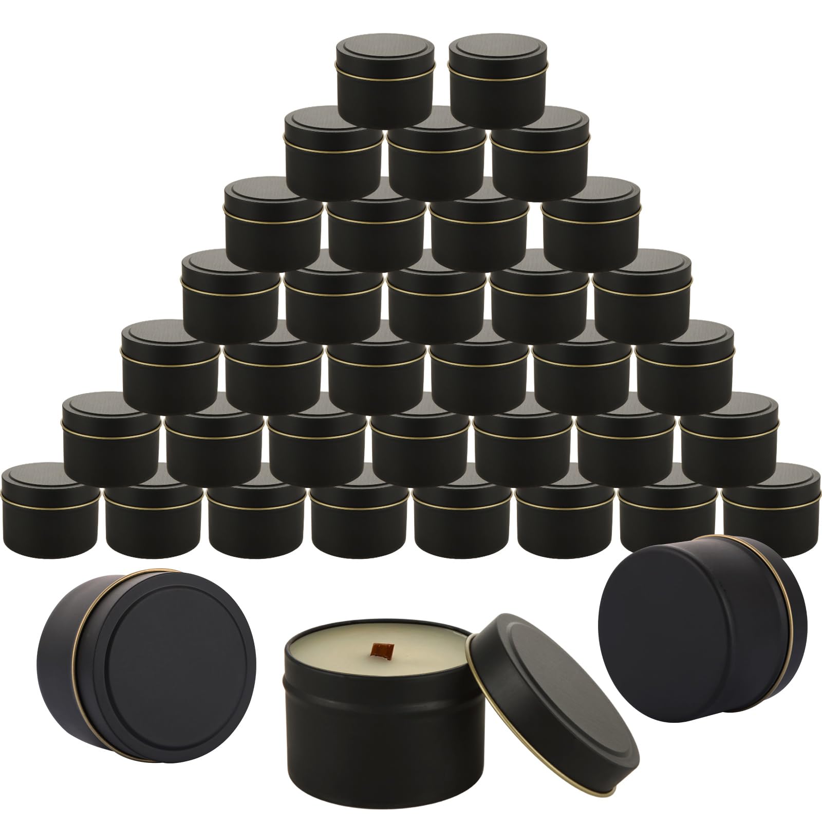 WOPPLXY 36 PCS 4oz Black Candle Tins with Lids - Empty Candle Containers - Candle Jars Round Bulk Candle Tins for Candle Making, DIY, Homemade Business