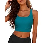 Hilor Women's Modest Underwire Bikini Tops Longline Swim Top Push Up Cropped Tankini Swimsuits