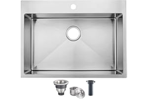 SHACO 28 Inch Drop In Kitchen Sink, Commercial Handmade T304 16 Gauge Stainless Steel Top Mount Sink, 9 Inch Deep Single Bowl Basin Laundry Utility Wet Prep Sink, Fregadero