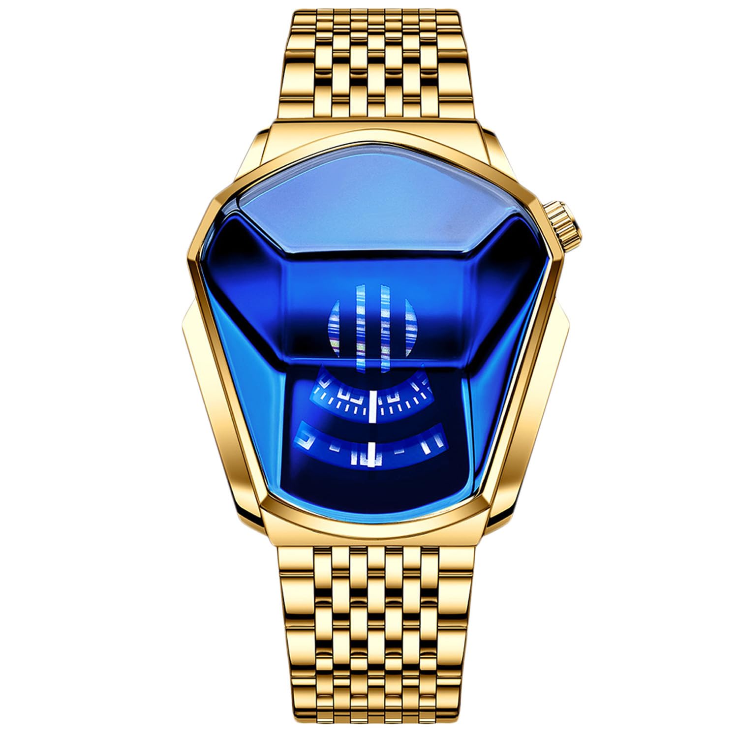 RORIOS Fashion Men's Quartz Analogue Watch Stainless Steel Creative Wrist Watches for Men Sporty Watch, Gold Blue B, Bracelet, Blue Gold B, Bracelet