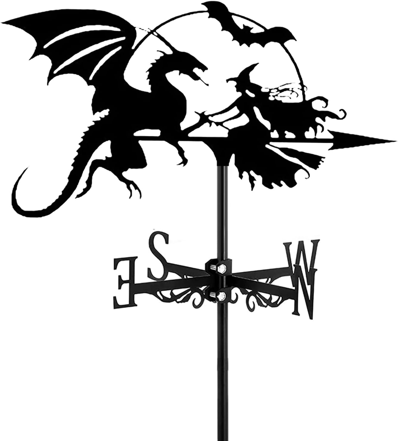 Weathervanes - LAUMOE Exquisite Weather Vane Flying Fairy Witch Roof Weather Vane, Stainless Steel Wind Direction Indicator Kit ​Measuring Tools Farm Scene Home Outdoor Garden Crafts Ornament,Witch Dragon