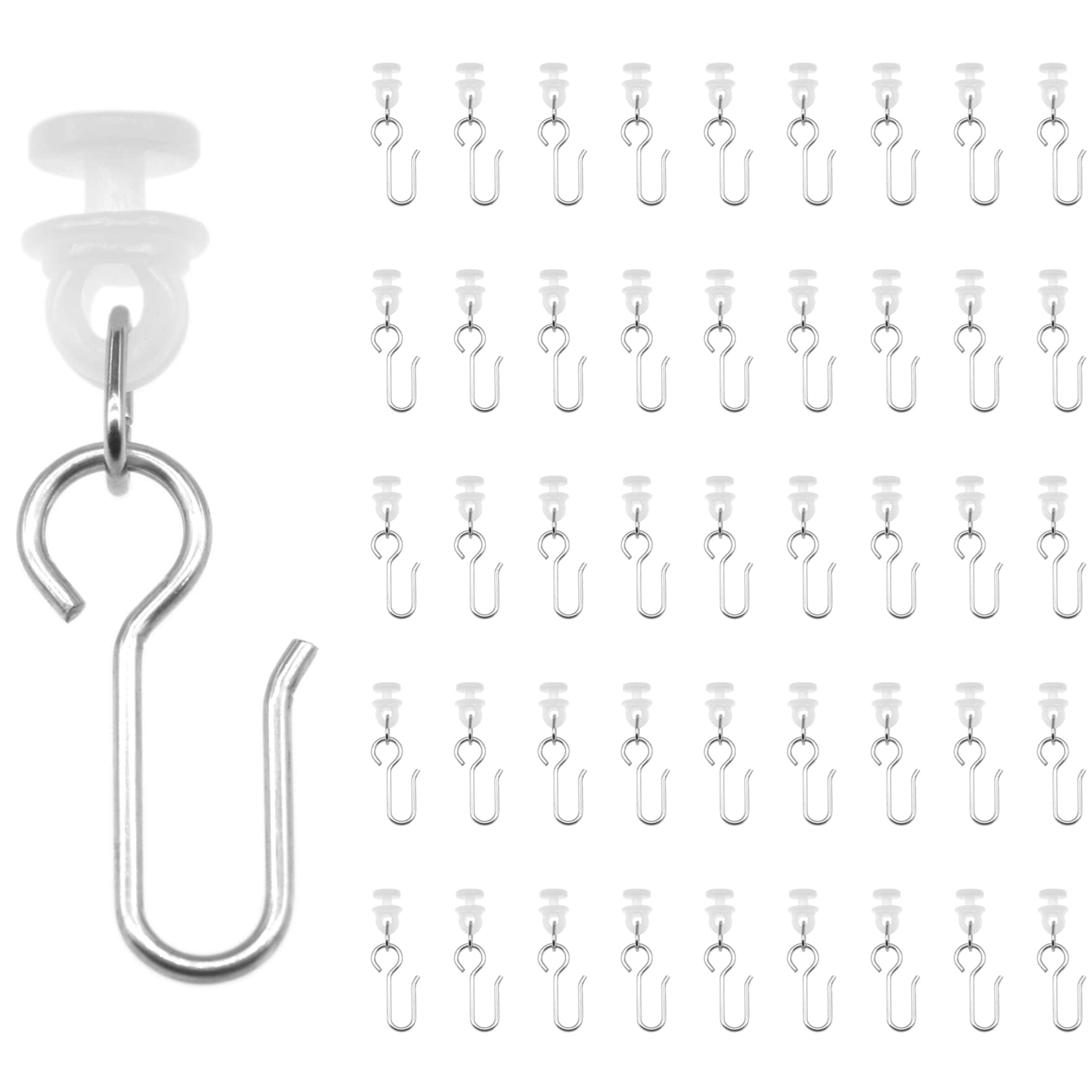 45 PCS S Shaped Curtain Track Glider Hooks,45 PCS Plastic Curtain Track Carrier Glide Rollers