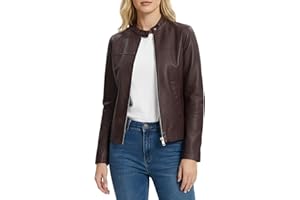 Women's Faux Leather Motorcycle Jacket Casual Zip-Up Biker Trendy Coat with Pockets
