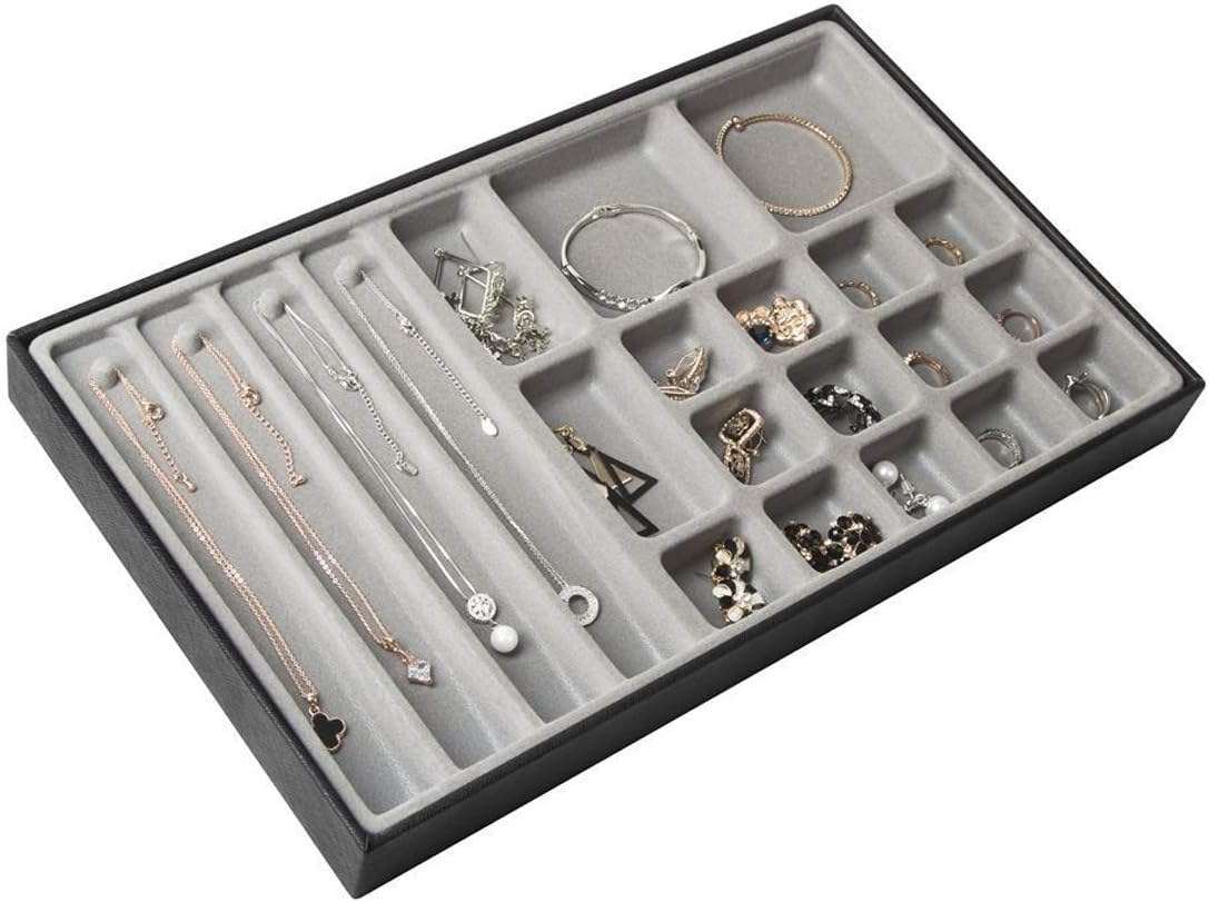 JackCubeDesign Stackable Synthetic Leather Jewelry Tray Earring Necklace Bracelet Ring Organizer Display Storage Box(Set of 4, Black, 16 x 9.6 x 1.6 inches for 1 unit)- :MK212-1ABCD: Home Improvement