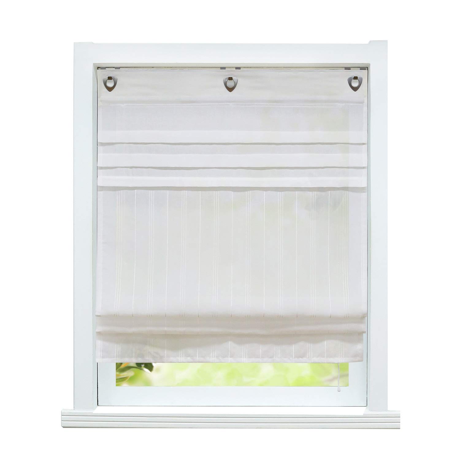 ESLIR Roman Blind No Drilling Curtains Kitchen Roman Curtains with Eyelets Country House Eyelet Blind Linen Semi-Transparent White W x H 100 x 140 cm 1 Piece