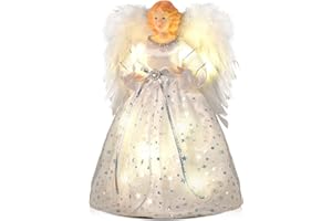 Angel Christmas Tree Topper with Lights and 40-Inch Extension Cord, Lighted Tree Toppers Christmas Decorations, Elegant and Durable, Perfect for Holiday Home Decor and Gifts, White, WOKEISE