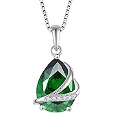 Rocayi Birthstone Necklace for Women 925 Sterling Silver Teardrop Pendant Necklace Christmas Birthday Mother's Day Jewelry Gifts for Wife Mother Her
