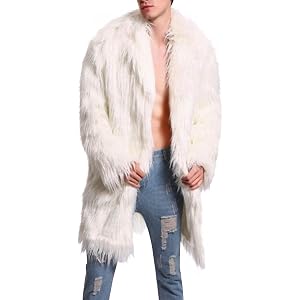 Lmlmigy Oversized Long Faux Fur Coat Mens Shaggy Winter Jacket Peacoat | Plush Faux Fur or Shearling Shell, Lapel or Shawl Co