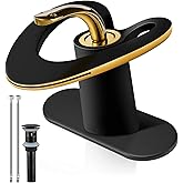 Black Gold Waterfall Sink Single Hole Vanity 1 Handle Brass Modern Unique Bathroom Faucets, 2 Tone Single Lever Copper Swan Style Vessel Hollow Faucet with Deck Plate for 3 Hole