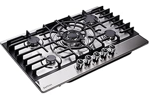 DELITIAN 30 Inch Gas Cooktop DT5708 Stainless Steel 5 Burner Gas Cooktop LPG/NG Convertible Gas Stovetop Thermocouple Protection Gas Cooktop