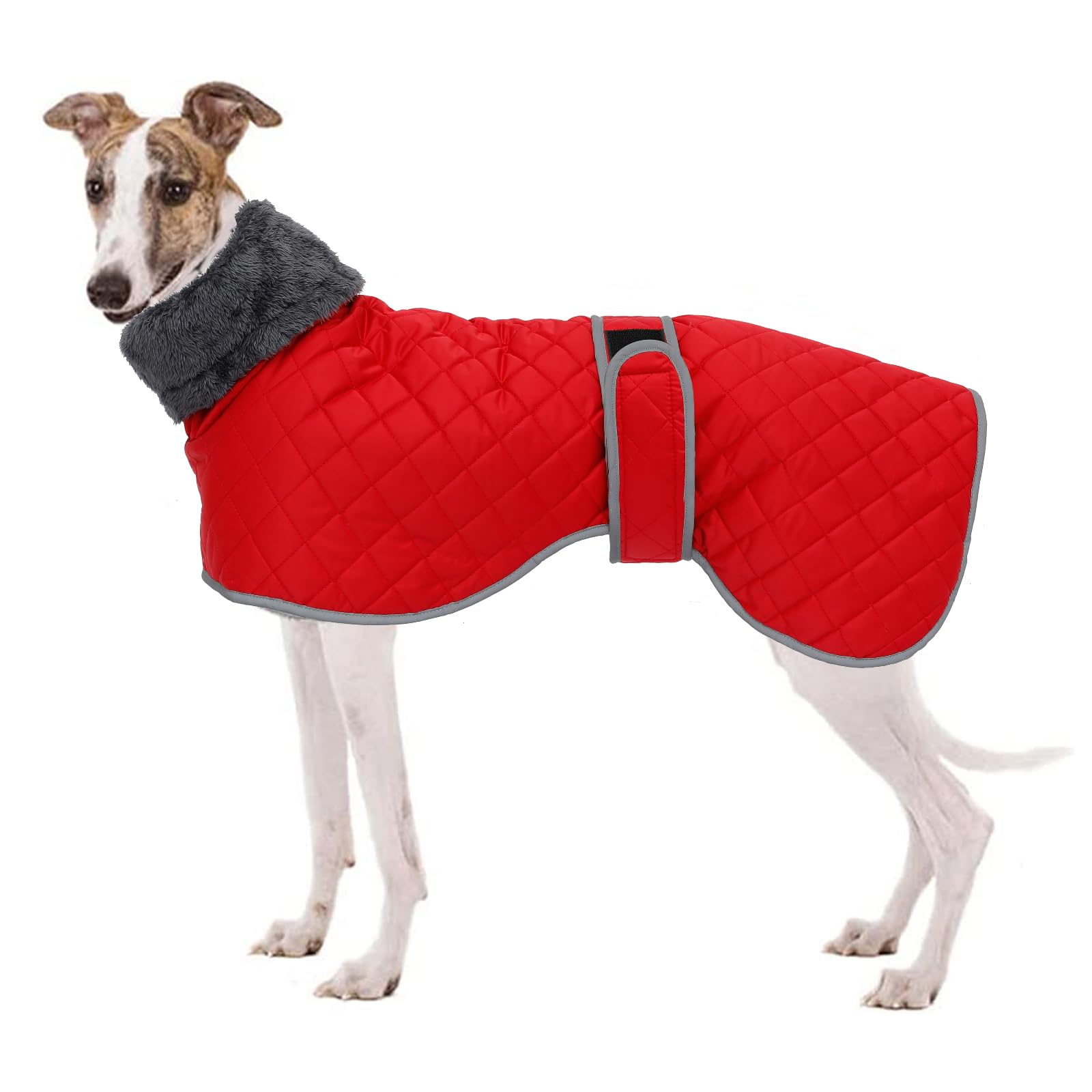 Greyhound Fleece Jumper,Greyhound Dog Winter Coat,Whippet Winter Coat waterproof windproof Outdoor Dog Apparel for Whippet Lurcher Salukis-Red-S