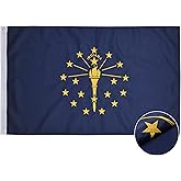 VICDRIA Indiana State Flag 3x5 Ft, Deluxe Embroidered Heavy Duty Polyester Durable IN Outside Flags, Indoor/Outdoor, Sewn Stripes and Brass Grommets